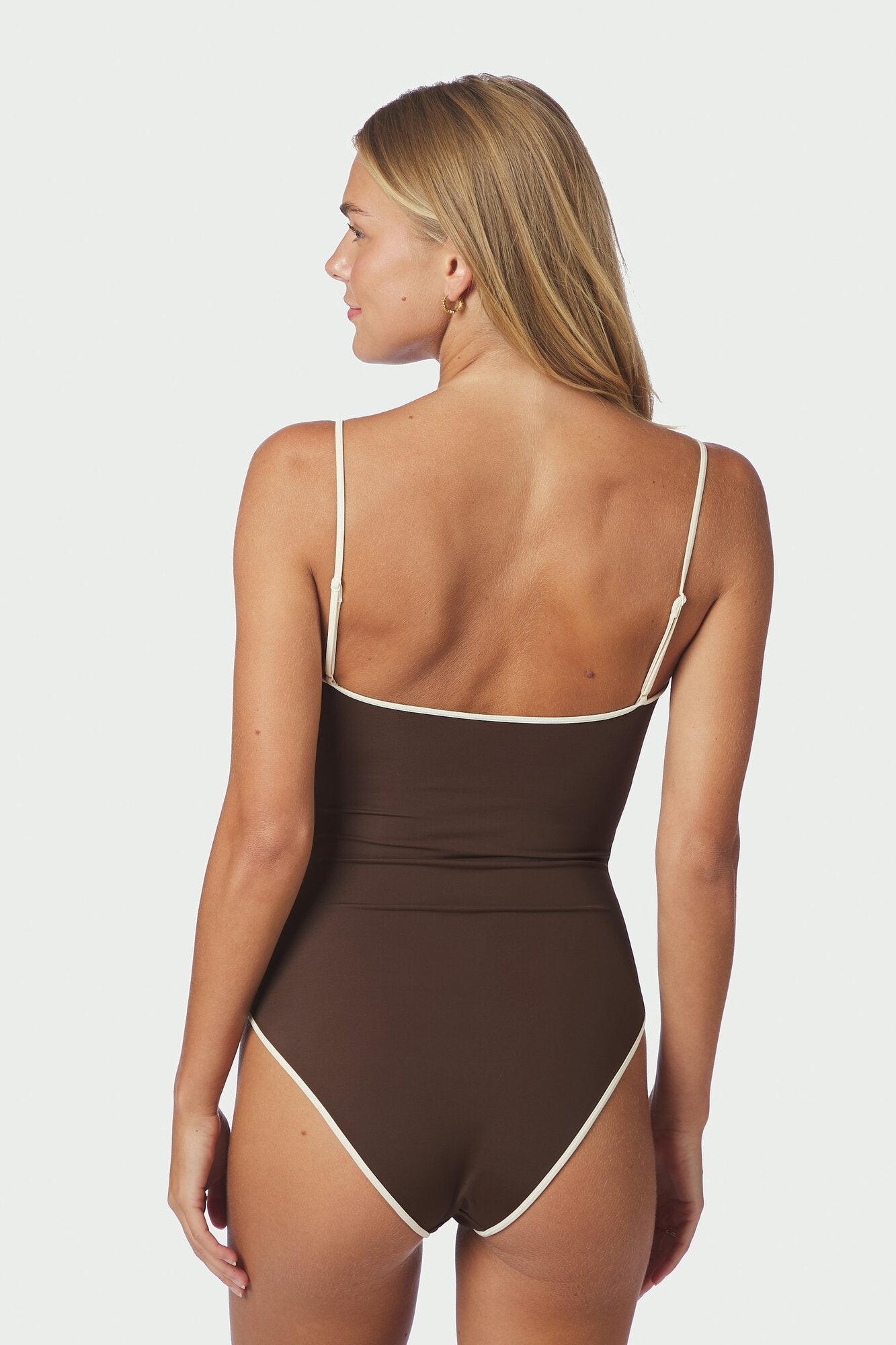 Felice Solid Contrast badedragt - Dark Brown/Creme